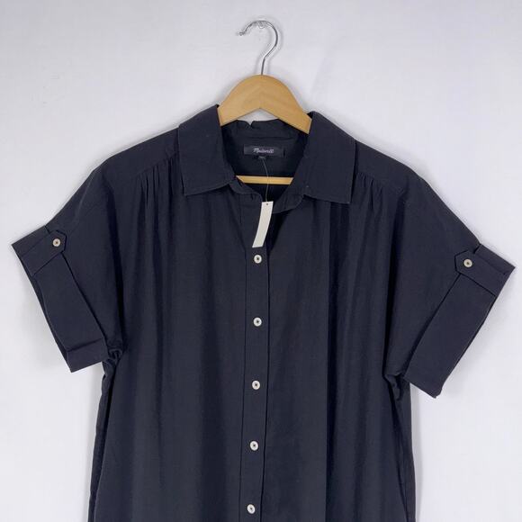 Madewell Collared Button Front Mini Shirtdress Womens XXS True Black - Picture 4 of 13